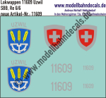 Nass-Schiebebilder: Zusatzbeschriftung mit Wappen Lok 11609 Uzwil für Re 6/6 der SBB, ab Epoche 3. Artikel-Nummer: 11609