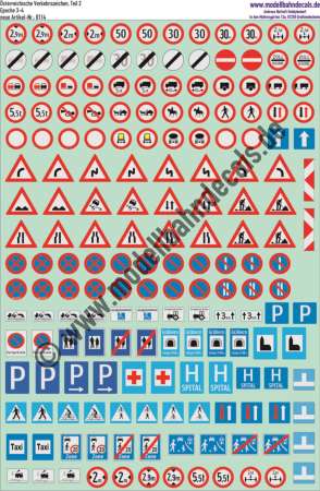 Decals: Österreichische Verkehrszeichen Teil 2, Epoche 3-6. Artikel-Nummer: 0114
