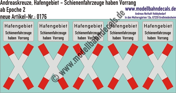 Nass-Schiebebilder: Andreaskreuze mit Hinweisschildern Hafengebiet. Artikel-Nummer: 0176