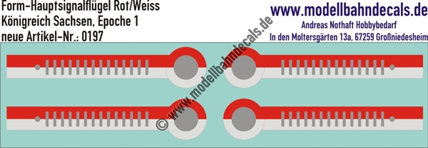 Nass-Schiebebilder: Hauptsignalflügel (2 Vorder- und 2 Rückseiten) der königlich sächsischen Staatsbahn. Artikel-Nummer: 0197