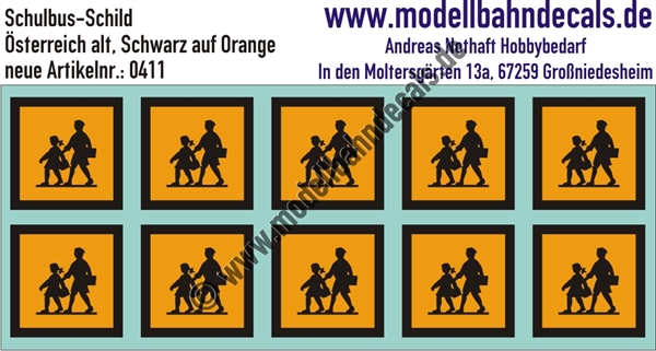 "Nass-Schiebebilder: Schulbustafel Schwarz/Orange, Österreich alt. Artikel-Nummer: 0411"