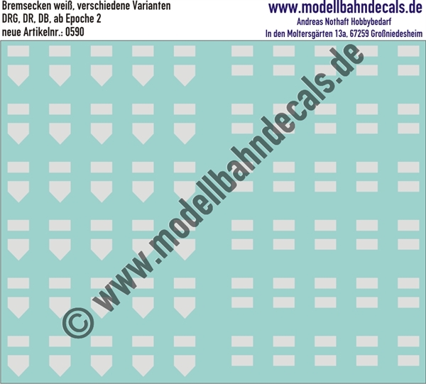 "Nass-Schiebebilder: Bremsecken Weiss, beide Varianten; wir empfehlen für Bremsecken unbedingt einen Weichmacher - z.B. Decal-Medium. Artikel-Nummer: 0590"