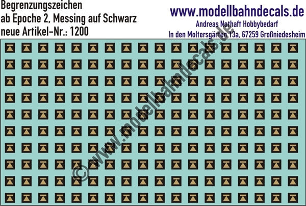 Nass-Schiebebilder: Begrenzungszeichen (Pfeil mit Querstrich) Messing auf Schwarz. Artikel-Nummer: 1200