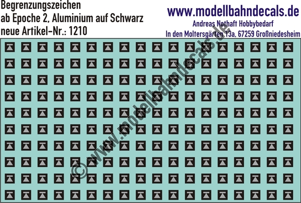 Nass-Schiebebilder: Begrenzungszeichen (Pfeil mit Querstrich) Aluminium auf Schwarz. Artikel-Nummer: 1210