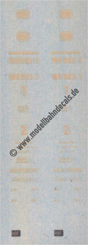 "Nass-Schiebebilder: Sonderangebot Spur H0: Lok-Komplettbeschriftung DB, Epoche 4, 169 003-1, Elfenbein Artikel-Nummer: 18057"