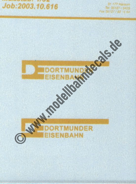 "Nass-Schiebebilder: Sonderangebot Spur 1: Dortmunder Eisenbahn Logos, dunkelgelb Artikel-Nummer: 18063"