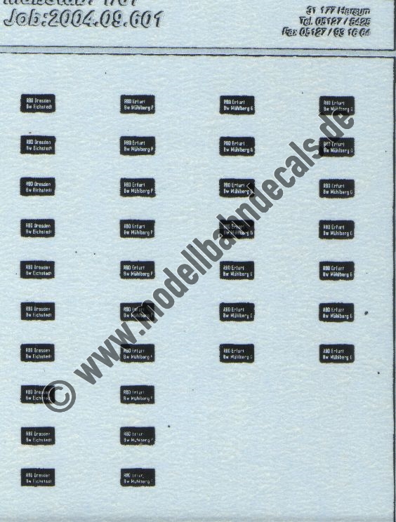 "Nass-Schiebebilder: Sonderangebot Spur H0: Lok-Beheimatungen RBD+Bw, Silber auf Schwarz Artikel-Nummer: 18087"