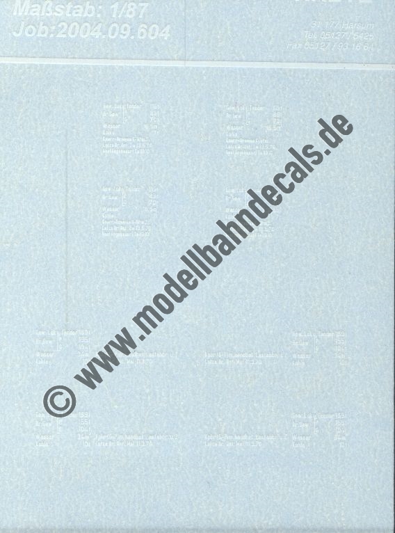 "Nass-Schiebebilder: Sonderangebot Spur H0: Damplok-Gewichtsangaben, Weiss Artikel-Nummer: 18090"