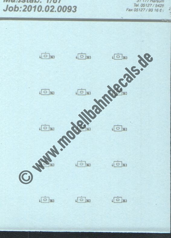 "Nass-Schiebebilder: Sonderangebot Spur H0: taktische Zeichen 4, Panzerbatallion, 363, hellgrau Artikel-Nummer: 18098"