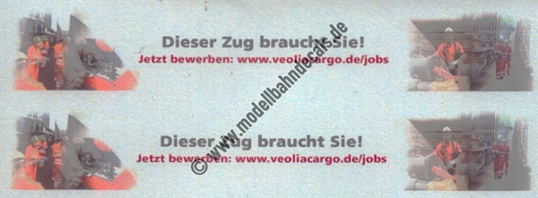 Nass-Schiebebilder: Sonderangebot Spur H0: Lok-Anschriften Dieser Zug braucht Sie - Jetzt bewerben bei Veolia Cargo - fotorealistische Werbung Artikel-Nummer: 18112