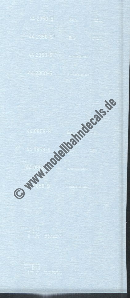 "Nass-Schiebebilder: Sonderangebot Spur TT: Lok-Komplettbeschriftung DR, Epoche 4, 44 2350-5/44 0858-9, Weiss Artikel-Nummer: 18126"