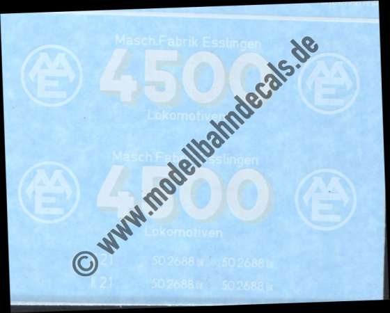 Nass-Schiebebilder: Sonderangebot Spur H0: Jubiläumsschilder zur 4500. Lok der Maschinenfarbrik Esslingen inkl. Loknummern für 50 2688, Artikel-Nummer: 18240