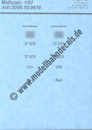 Nass-Schiebebilder: Sonderangebot Spur H0: Lok-Komplettbeschriftung 17 1215, DB, Epoche 3, Artikel-Nummer: 18250