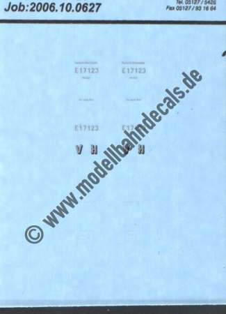 Nass-Schiebebilder: Sonderangebot Spur TT: Lok-Komplettbeschriftung E 17 123 (DRG), Artikel-Nummer: 18256