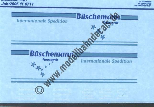 Nass-Schiebebilder: Sonderangebot Spur H0: LKW-Anschriften Internationale Spedition Büschemann, Artikel-Nummer: 18265