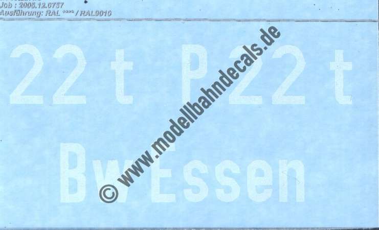 Nass-Schiebebilder: Sonderangebot Maßstab 1:8! Gewichts und Bw-Angaben (Essen), Weiss, Artikel-Nummer: 18273