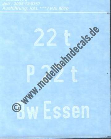 Nass-Schiebebilder: Sonderangebot Maßstab 1:8! Gewichts und Bw-Angaben (Essen), Weiss, Artikel-Nummer: 18274
