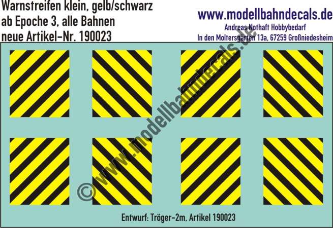 Nass-Schiebebilder: Warnschraffuren Schwarz/Gelb, von Epochen und Bahn-unabhängig, Artikel-Nummer: 190023