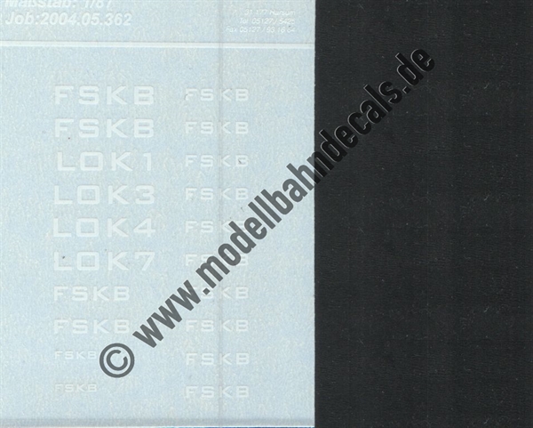 Nass-Schiebebilder: Sonderangebot Spur H0: diverse Lokanschriften der FSKB Artikel-Nummer: 19010