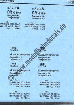 Nass-Schiebebilder: Sonderangebot Spur G: DR Kl-Anschriften, Artikel-Nummer: 19037