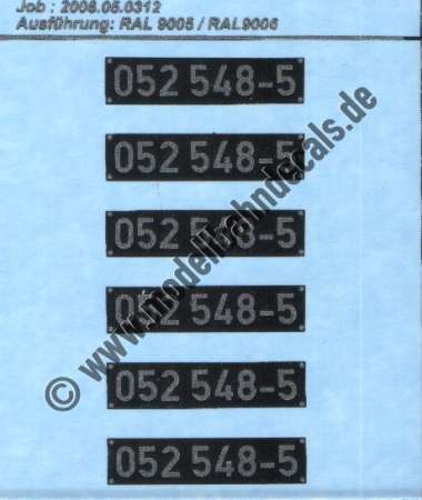 Nass-Schiebebilder: Sonderangebot Spur 0: Loknummern BR 052, Artikel-Nummer: 19038