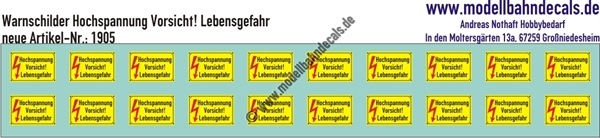 "Nass-Schiebebilder: Warnschilder Hochspannung Vorsicht Lebensgefahr, Epochenunabhängig. Artikel-Nummer: 1905"