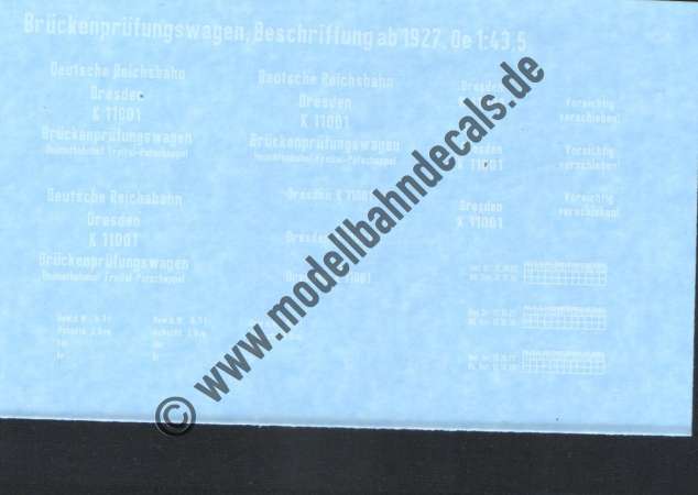 Nass-Schiebebilder: Sonderangebot Spur 0: Anschriften für einen Brückenprüfwagen, Artikel-Nummer: 19069