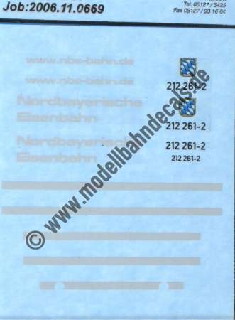 Nass-Schiebebilder: Sonderangebot Spur H0: Teilbeschriftung NBE Lok 212 261-2. Artikel-Nummer: 19074