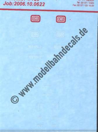 Nass-Schiebebilder: Sonderangebot Spur TT: Komplettbeschriftung 103 115-2; Artikel-Nummer: 19079