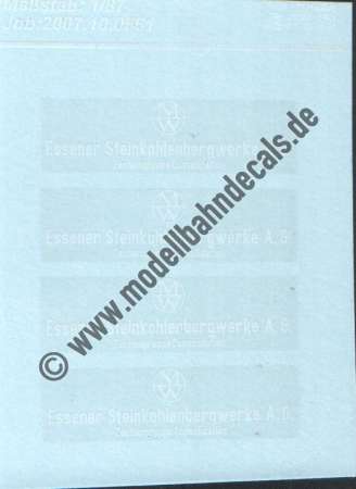 Nass-Schiebebilder: Sonderangebot Spur H0: Anschriften für Essener Steinkohlenbergwerke AG, Zechengruppe Consolidation. Artikel-Nummer: 19096