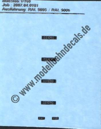 Nass-Schiebebilder: Sonderangebot Spur N: Loknummern und Gattung 03 1090. Artikel-Nummer: 19105