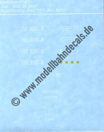 Nass-Schiebebilder: Sonderangebot Spur H0: Lok-Komplettbeschriftung 110 306-8. Artikel-Nummer: 19128