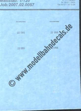 Nass-Schiebebilder: Sonderangebot Spur TT: Lok-Komplettbeschriftung DR 22 055; Artikel-Nummer: 19132
