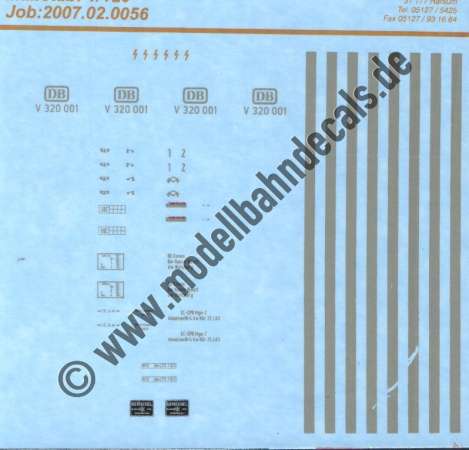 Nass-Schiebebilder: Sonderangebot Spur TT: Lok-Komplettbeschriftung DB V 320 001; Artikel-Nummer: 19133