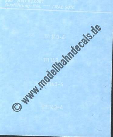 Nass-Schiebebilder: Sonderangebot Spur H0: Loknummern DB, Epoche 4, 111 143-4, Weiss, Artikel-Nummer: 19145