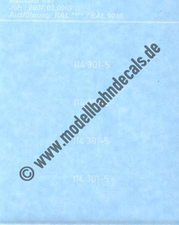 Nass-Schiebebilder: Sonderangebot Spur H0: Loknummern DB, Epoche 4, 114 301-5 Weiss, Artikel-Nummer: 19147