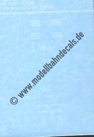 Nass-Schiebebilder: Sonderangebot Spur TT: Komplettbeschriftung für Lok 209 001-7 der DB; Artikel-Nummer: 19165