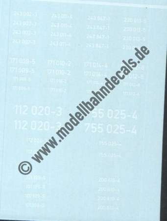Nass-Schiebebilder: Sonderangebot Spur TT: verschiedene Loknummern, Weiss, Artikel-Nummer: 19212