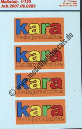 Nass-Schiebebilder: Sonderangebot Spur TT: Logo kara Holzprodukte, bunt, Artikel-Nummer: 19215