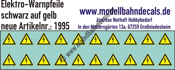 Nass-Schiebebilder: Elektro-Warnpfeile Schwarz auf gelbem Dreieck. Artikel-Nummer: 1995