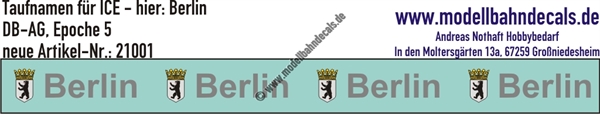 "Nass-Schiebebilder: Taufnamen für ICE ""Berlin"", DB-AG, Epoche 5. Artikel-Nummer: 21001"
