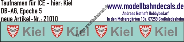 "Nass-Schiebebilder: Taufnamen für ICE ""Kiel"", DB-AG, Epoche 5. Artikel-Nummer: 21010"