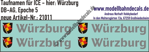 "Nass-Schiebebilder: Taufnamen für ICE ""Würzburg"", DB-AG, Epoche 5. Artikel-Nummer: 21011"