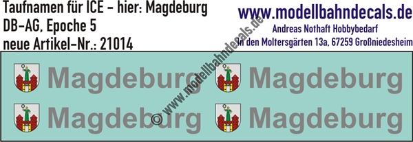 "Nass-Schiebebilder: Taufnamen für ICE ""Magdeburg"", DB-AG, Epoche 5. Artikel-Nummer: 21014"