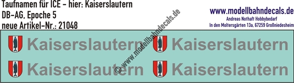"Nass-Schiebebilder: Taufnamen für ICE ""Kaiserslautern"", DB-AG, Epoche 5. Artikel-Nummer: 21048"