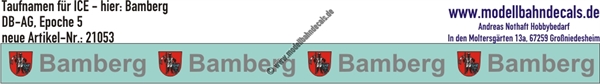"Nass-Schiebebilder: Taufnamen für ICE ""Bamberg"", DB-AG, Epoche 5. Artikel-Nummer: 21053"