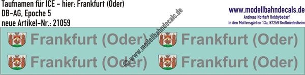 "Nass-Schiebebilder: Taufnamen für ICE ""Frankfurt (Oder)"", DB-AG, Epoche 5. Artikel-Nummer: 21059"