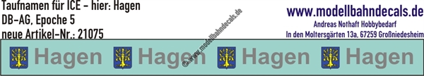 "Nass-Schiebebilder: Taufnamen für ICE ""Hagen"", DB-AG, Epoche 5. Artikel-Nummer: 21075"