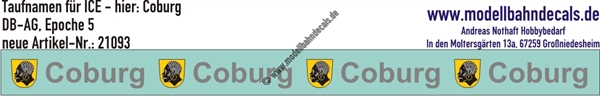"Nass-Schiebebilder: Taufnamen für ICE ""Coburg"", DB-AG, Epoche 5. Artikel-Nummer: 21093"