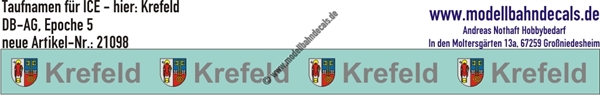 "Nass-Schiebebilder: Taufnamen für ICE ""Krefeld"", DB-AG, Epoche 5. Artikel-Nummer: 21098"